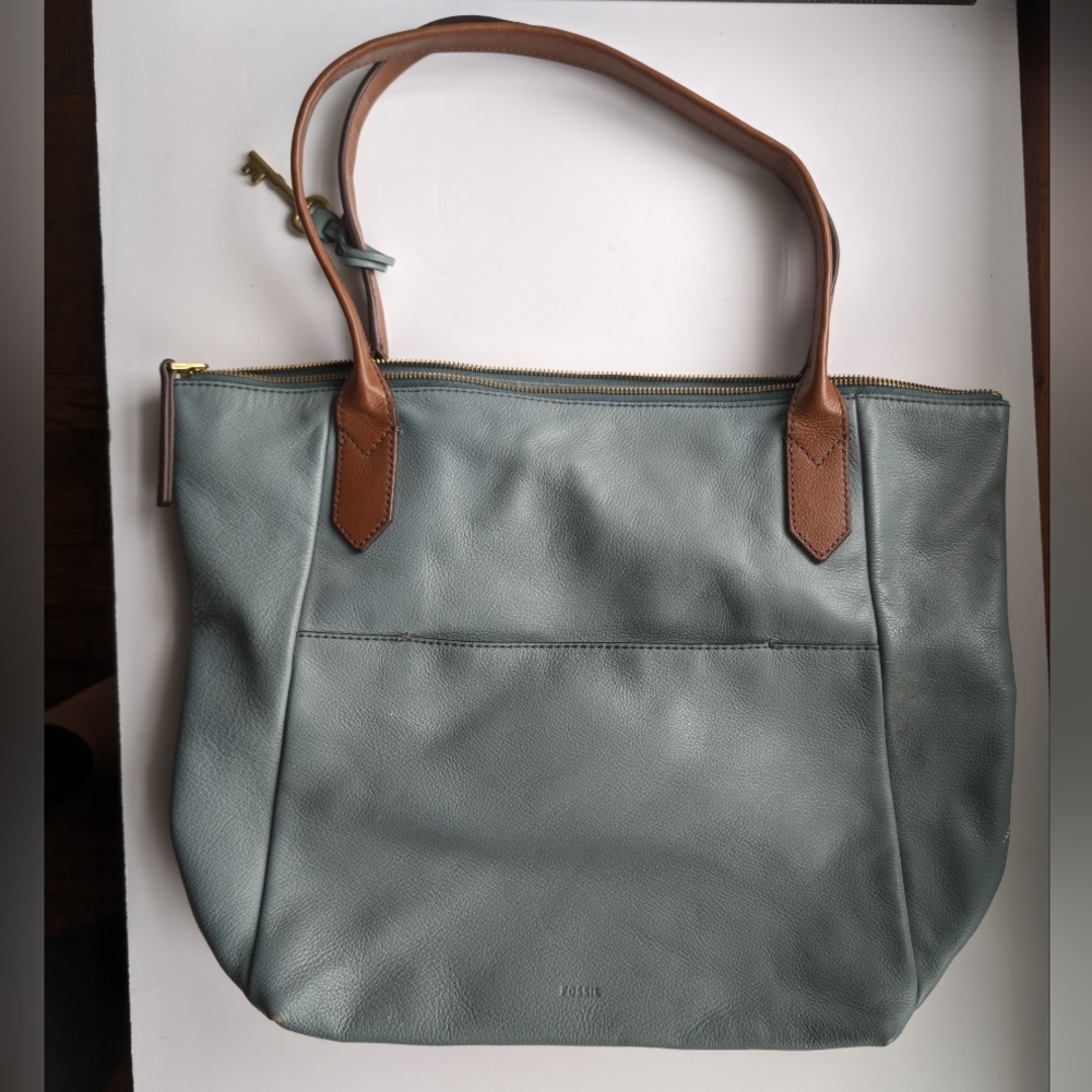 Seafoam leather fossil bag